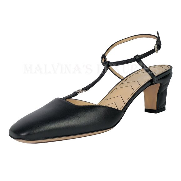 GUCCI SHOES T-STRAP BLACK LEATHER DOUBLE G LOGO SLINGBACK PUMPS sz 40.5 10.5 - Picture 3 of 15